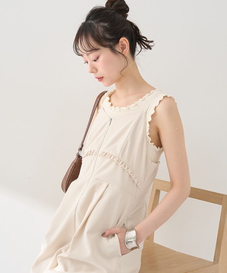 earth music&ecology「ミニフリルフロントジップロンパース」|オールインワン|