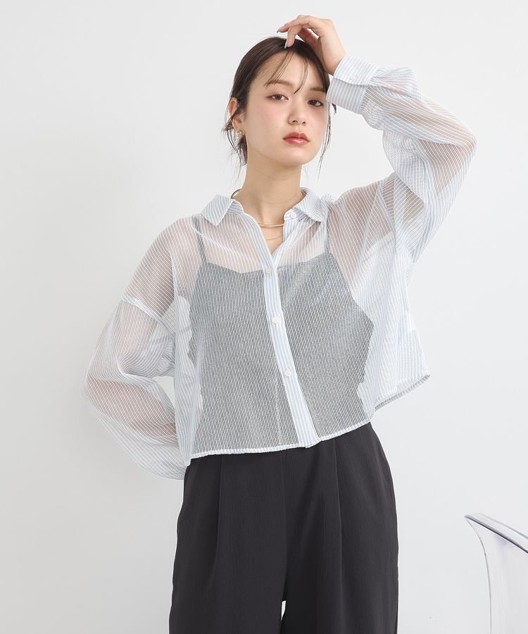 earth music&ecology「メッシュストライプショートシャツ」|シャツ・ブラウス|
