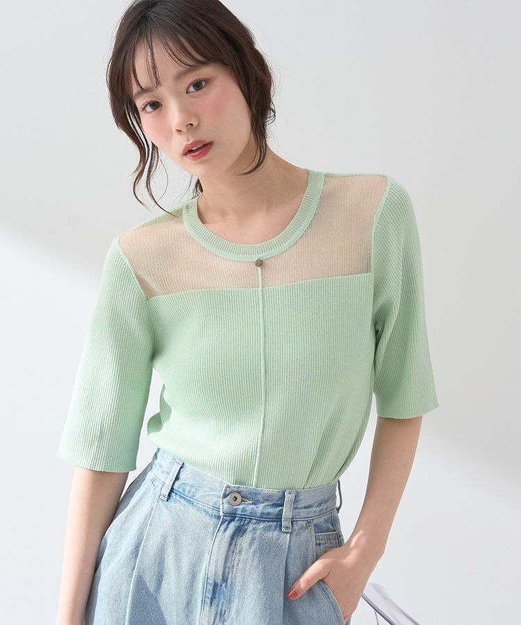 earth music&ecology「シアーヨークニットプルオーバー」|ニット・セーター|Mint Green