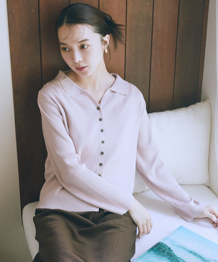 earth music&ecology「襟付きニットカーディガン」|カーディガン|