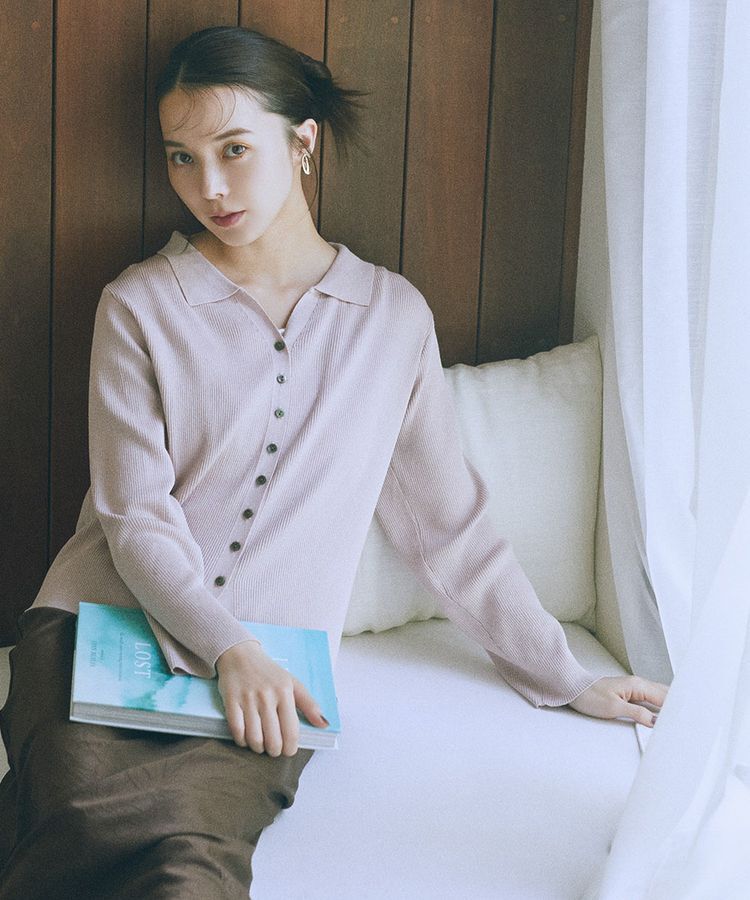 earth music&ecology「襟付きニットカーディガン」|カーディガン|