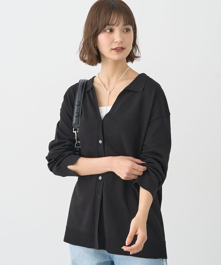 earth music&ecology「袖口スリットスキッパーカーディガン」|カーディガン|Black