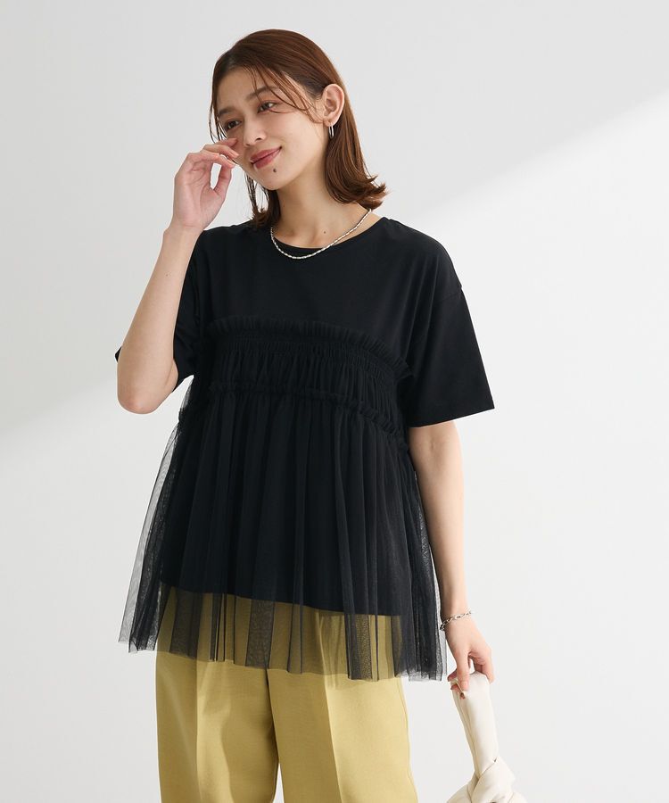 Green Parks「・ELENCARE DUE チュールドッキングTEE」|Tシャツ・カットソー|Black