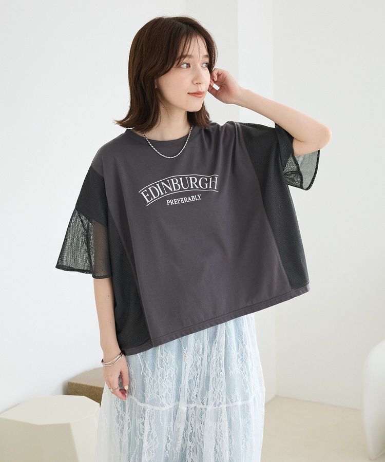 Green Parks「袖メッシュドッキングロゴプルオーバー」|Tシャツ・カットソー|