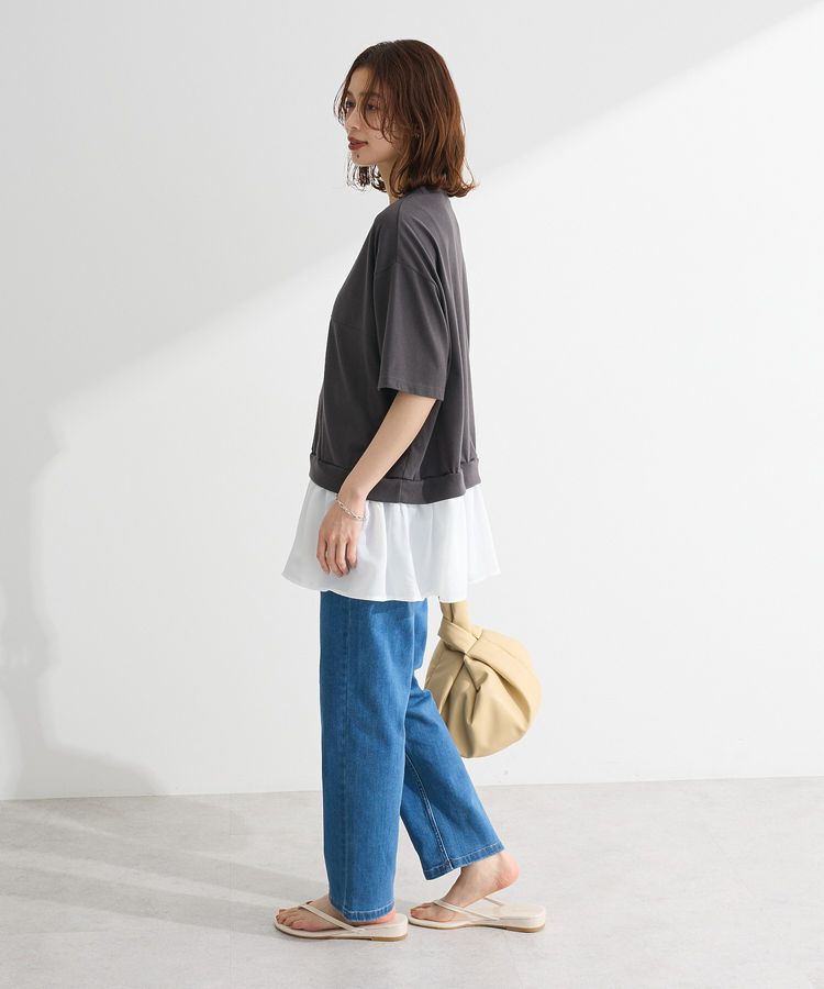 Green Parks「裾フリルドッキング5分袖プルオーバー」|Tシャツ・カットソー|