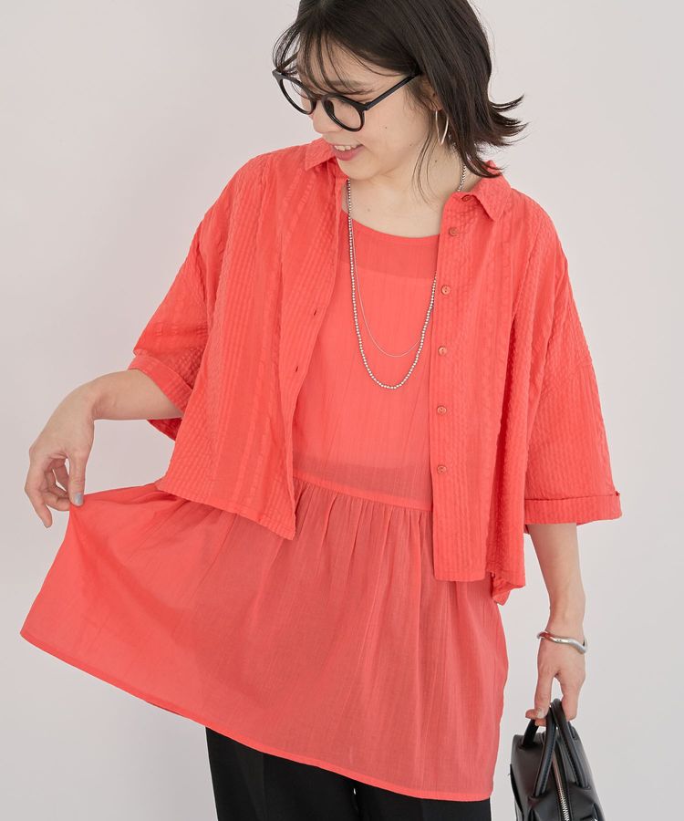 Green Parks「インド綿 SET2点 ギャザーシャツ+布帛インナー」|シャツ・ブラウス|