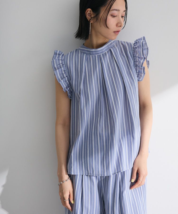 Green Parks「・ELENCARE DUE ストライプフリルブラウス」|シャツ・ブラウス|Blue