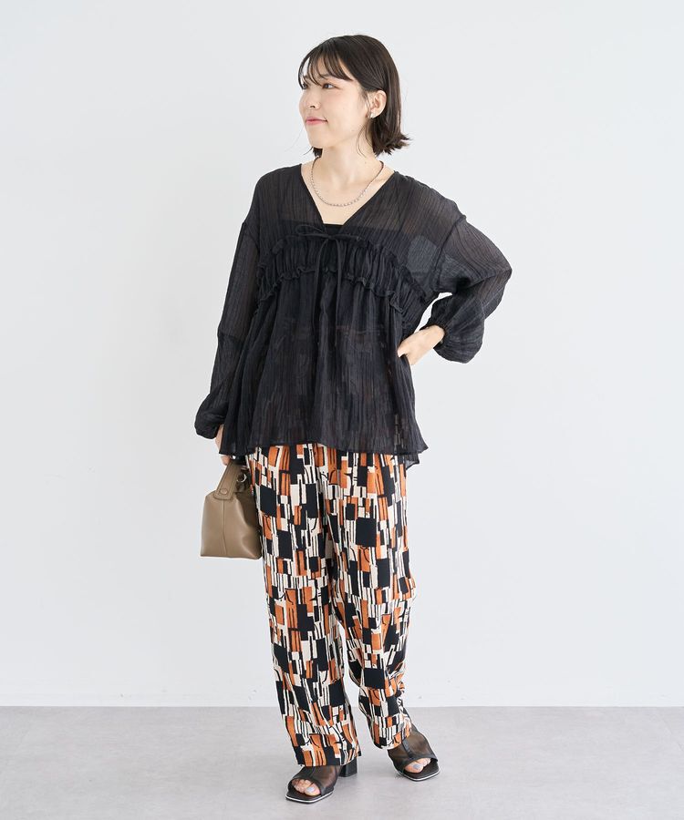 Green Parks「Vネックフリルシアープリーツブラウス」|シャツ・ブラウス|