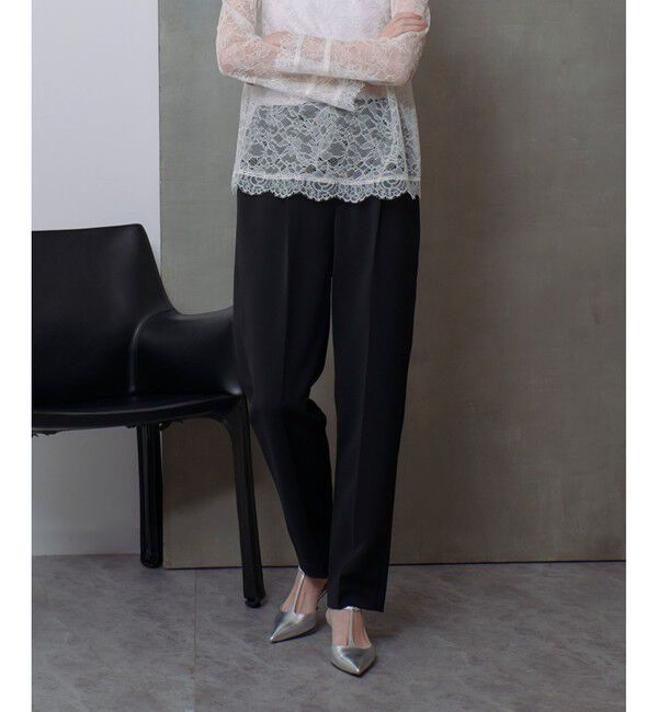 allureville「ダブルクロスタックテーパードパンツ」|チノ|ブラック