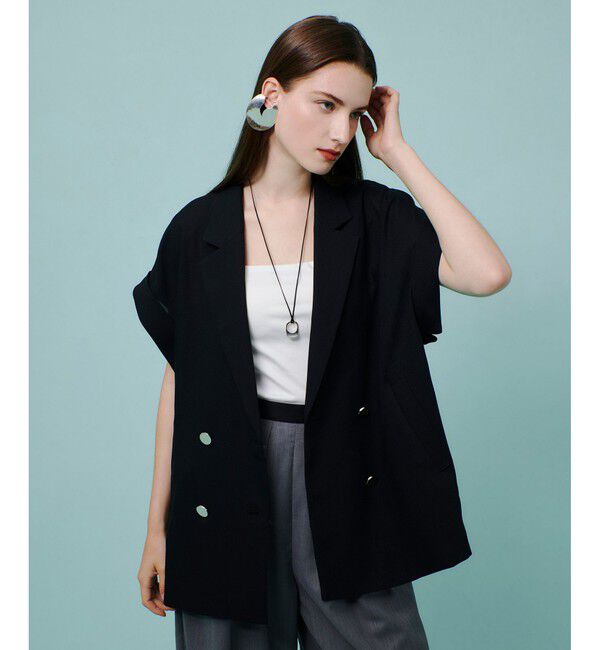 allureville「スラブメッシュフレンチスリーブジャケット」|テーラードジャケット|ネイビー