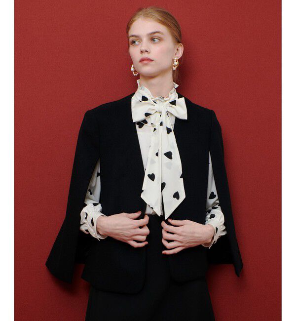 LOULOU WILLOUGHBY「【LOULOU WILLOUGHBY】ビーバーケープジャケット」|ノーカラージャケット|ブラック