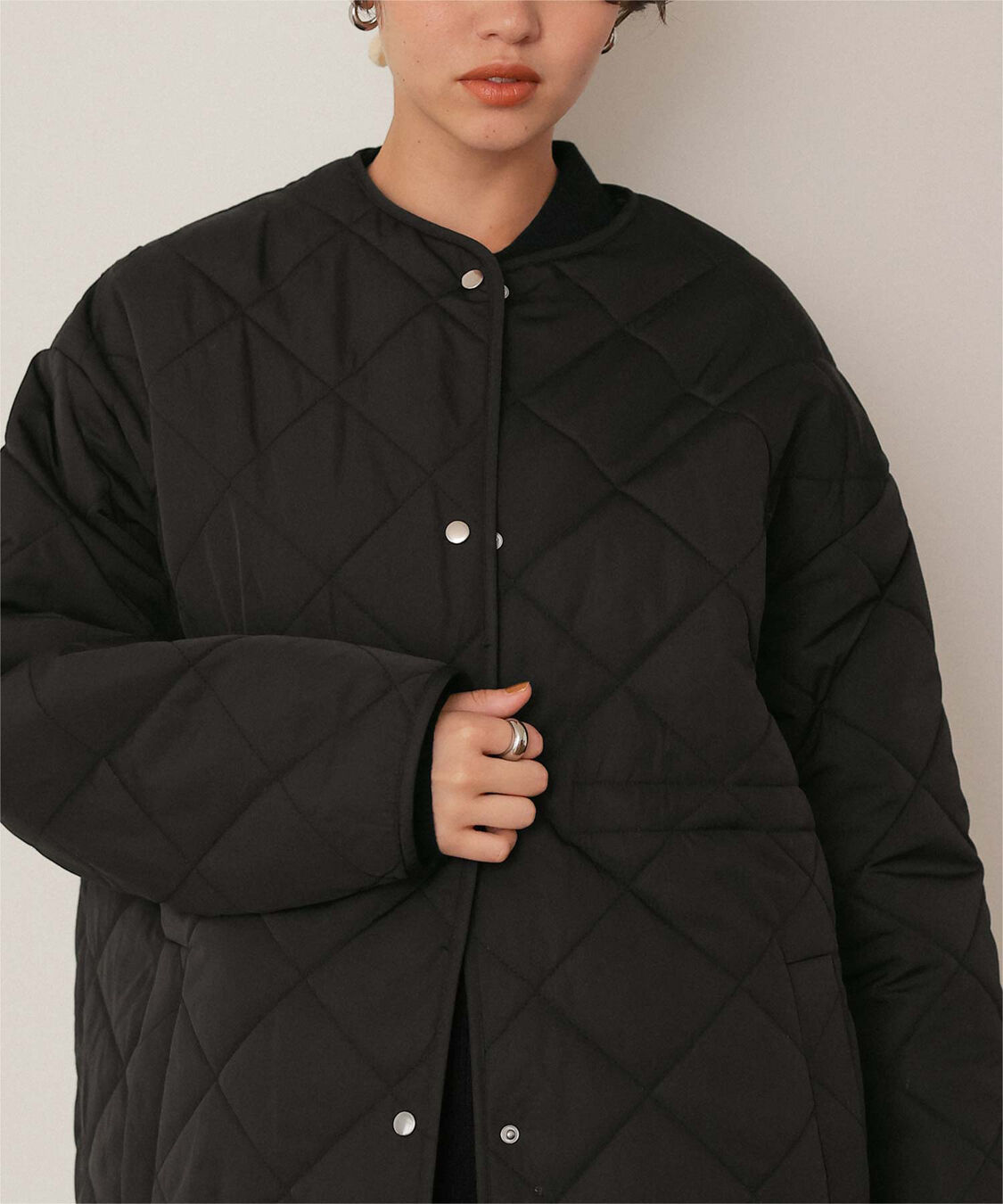 titivate「ウエストドローストリングキルティングジャケット」|ノーカラージャケット|