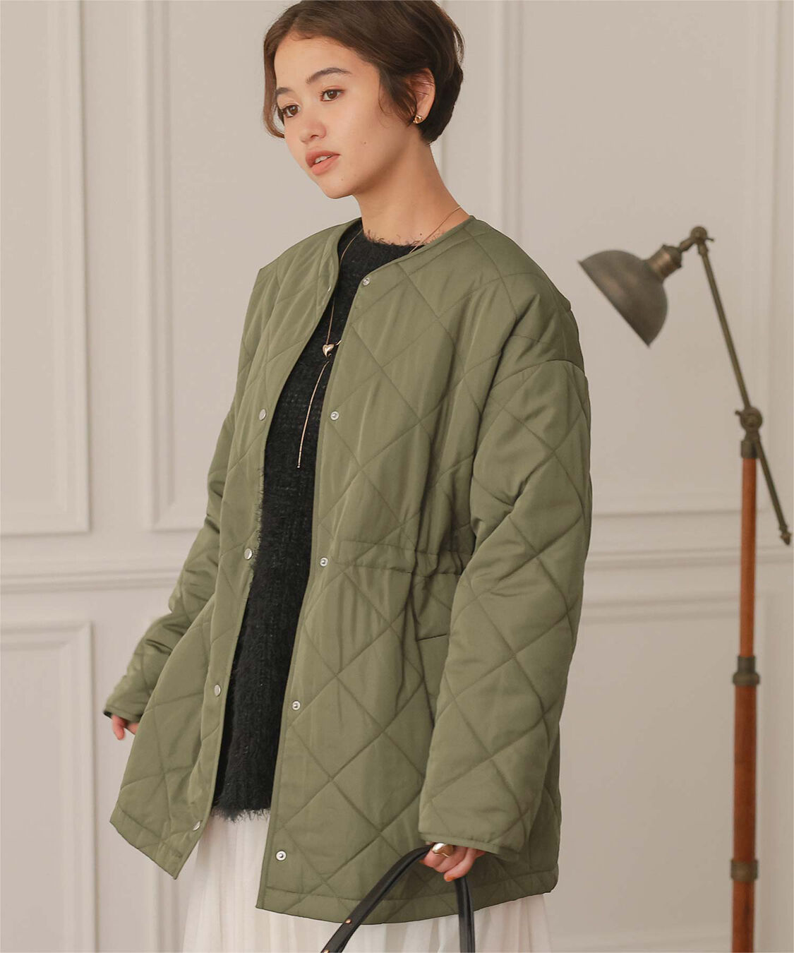 titivate「ウエストドローストリングキルティングジャケット」|ノーカラージャケット|