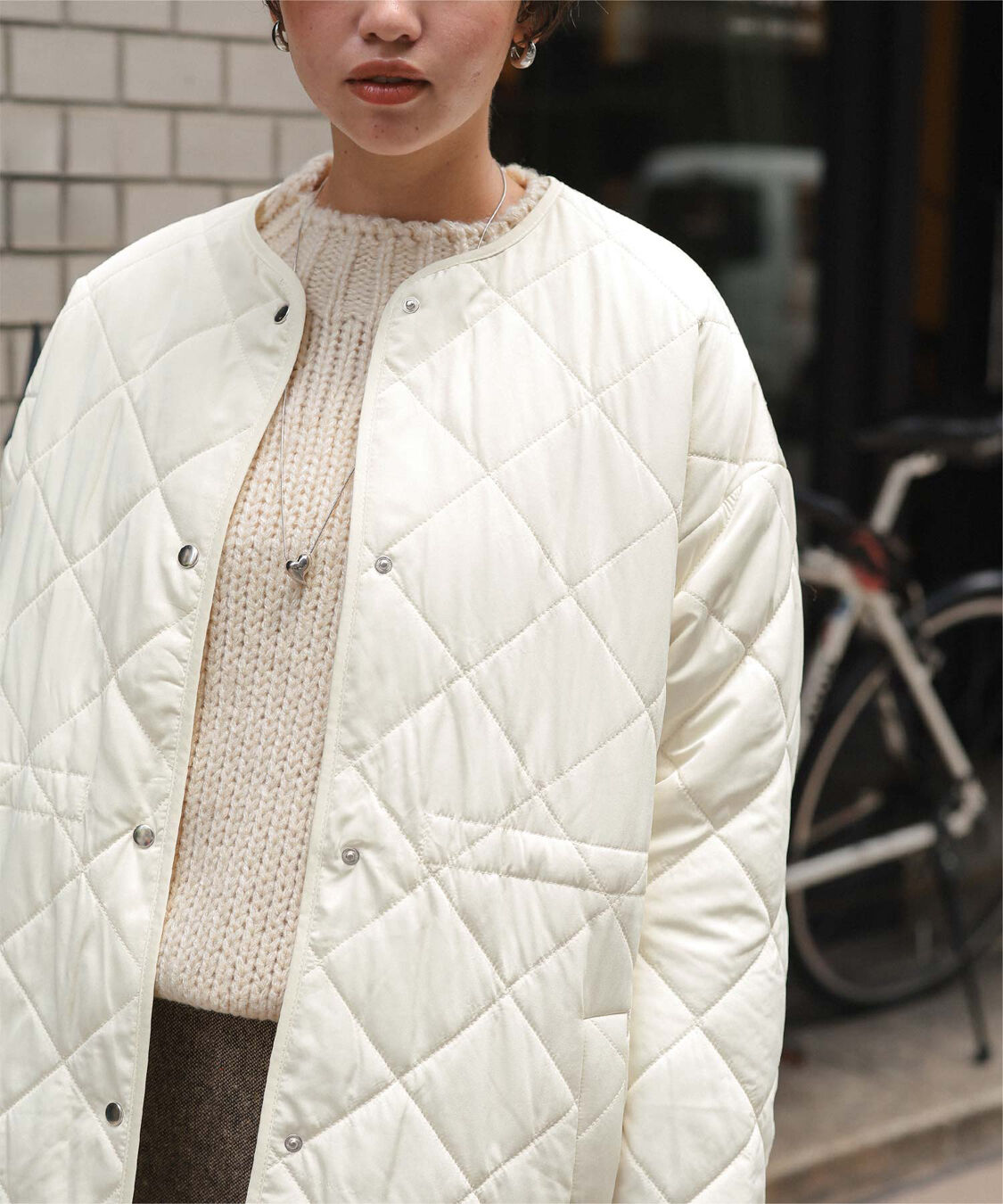 titivate「ウエストドローストリングキルティングジャケット」|ノーカラージャケット|