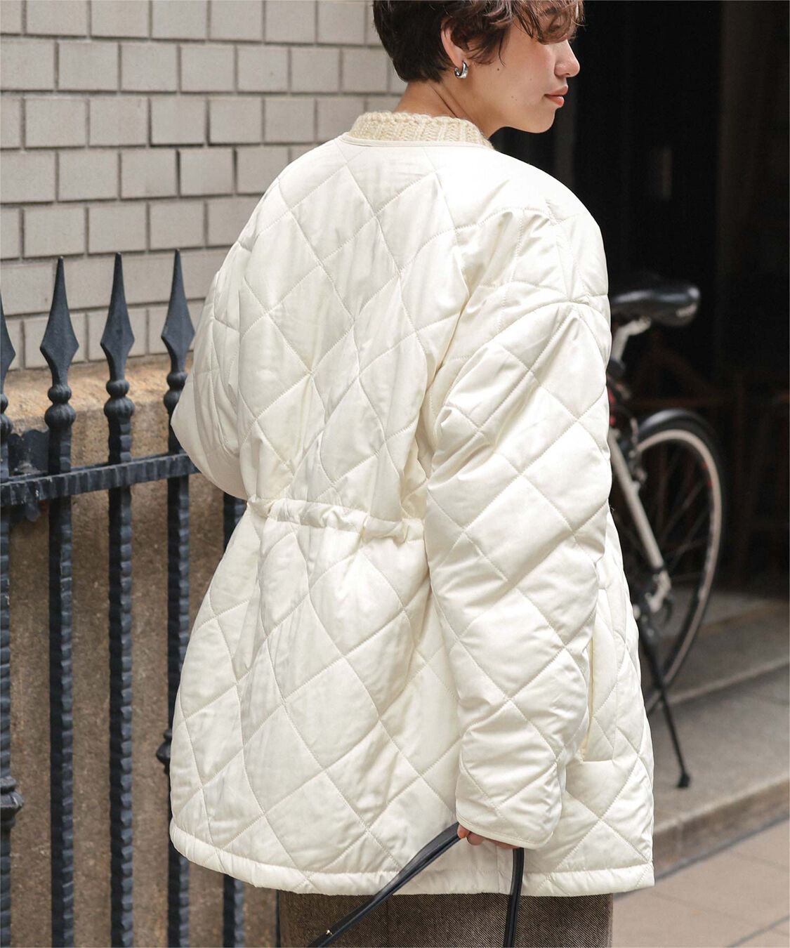 titivate「ウエストドローストリングキルティングジャケット」|ノーカラージャケット|