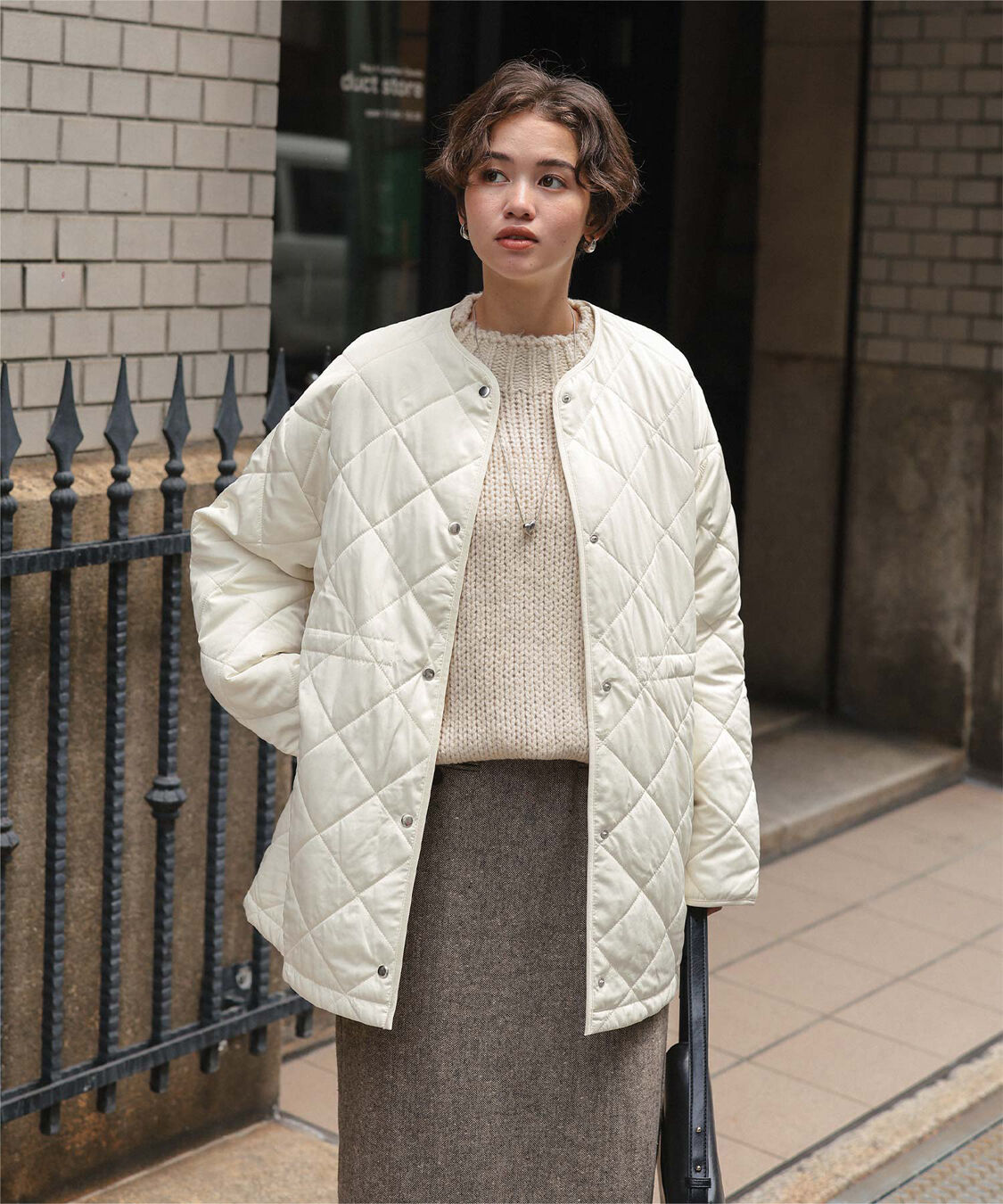 titivate「ウエストドローストリングキルティングジャケット」|ノーカラージャケット|