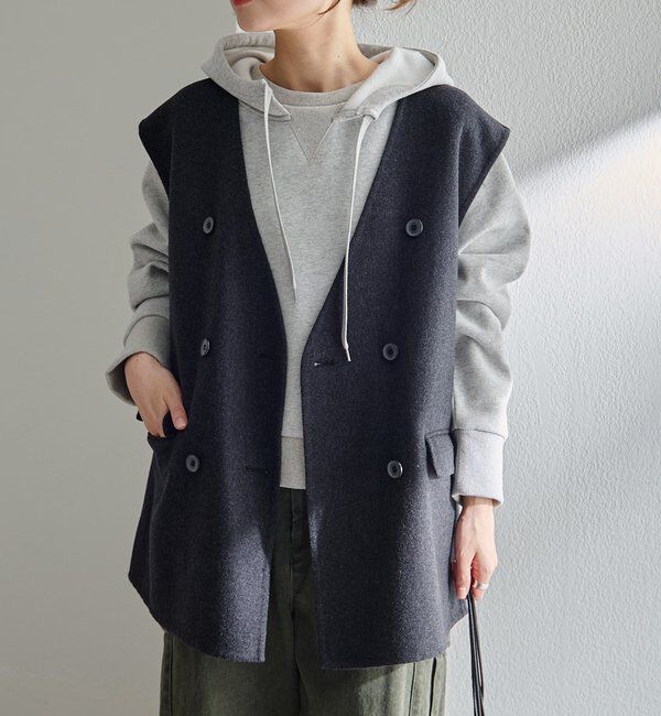  「ハンドメイド風ウール混ジレベスト」|ダウンベスト・ベスト|チャコールグレー