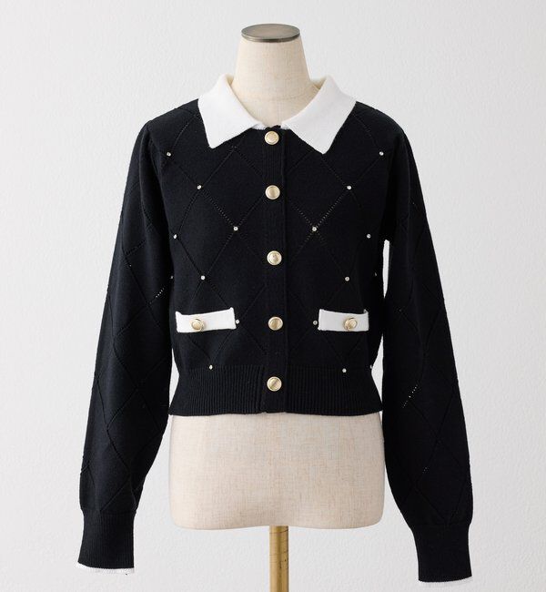  「配色ビジュー付ポロニット」|ニット・セーター|