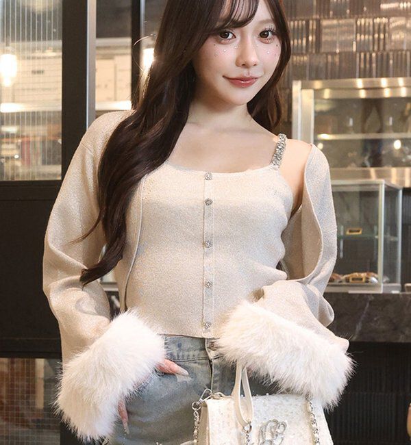  「袖ファーボレロ+キラキラビスチェSET」|ニット・セーター|アイボリー