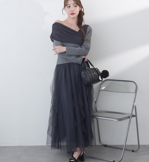  「異素材ドッキングオフショルニット」|ニット・セーター|