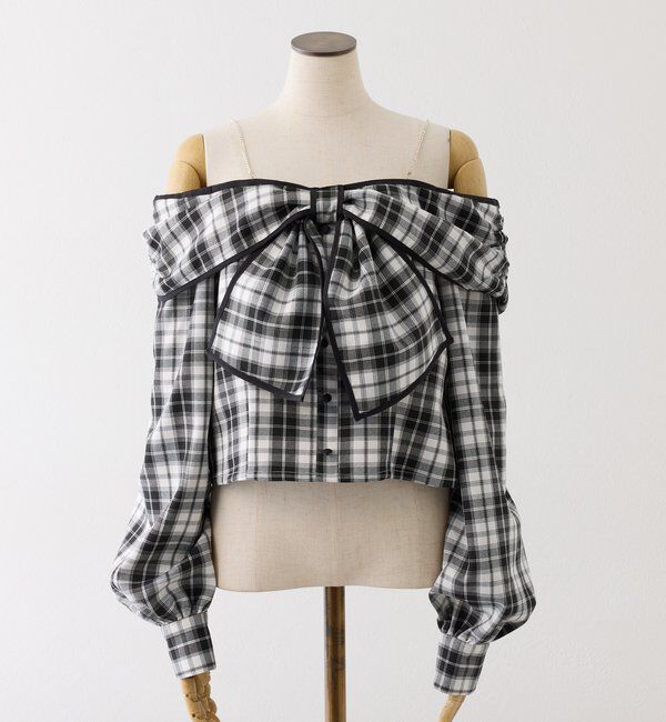  「肩ビジューリボンオフショルブラウス」|シャツ・ブラウス|