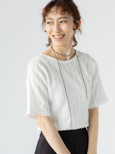 Lugnoncure「フリンジクルーネック半袖トップス」|その他|オフホワイト