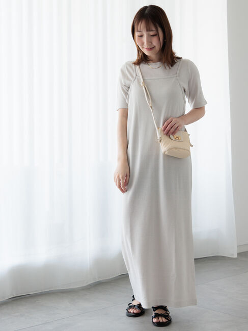 Te chichi TERRASSE「無地/ラメボーダーカットキャミワンピース」|ワンピース|ベージュ