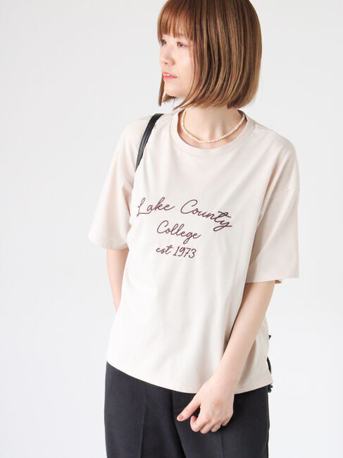 Lugnoncure「【接触冷感】刺繍ロゴTシャツ」|Tシャツ・カットソー|ベージュ