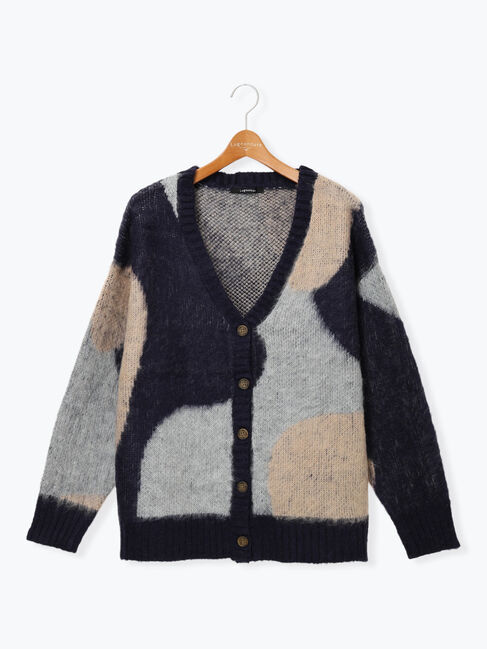 Lugnoncure「起毛ジャカードパッチワーク風Vネックカーディガン」|カーディガン|