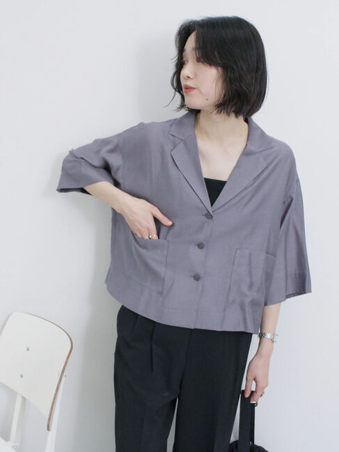 Samansa Mos2 blue「シアー開襟シャツ」|シャツ・ブラウス|