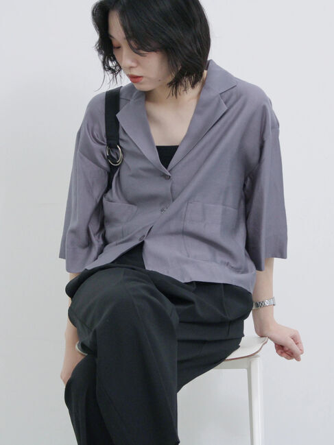 Samansa Mos2 blue「シアー開襟シャツ」|シャツ・ブラウス|