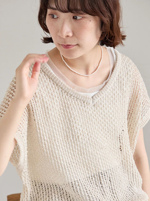 Samansa Mos2 blue「メランジラメメッシュニットベスト」|ニット・セーター|