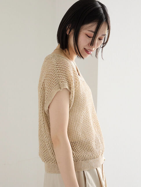 Samansa Mos2 blue「メランジラメメッシュニットベスト」|ニット・セーター|