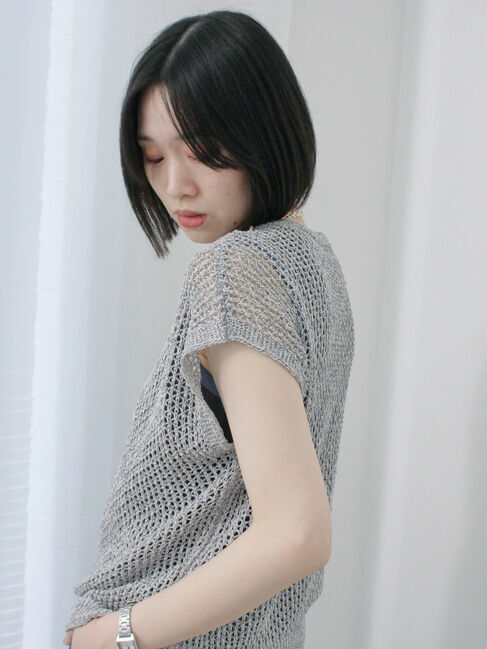 Samansa Mos2 blue「メランジラメメッシュニットベスト」|ニット・セーター|