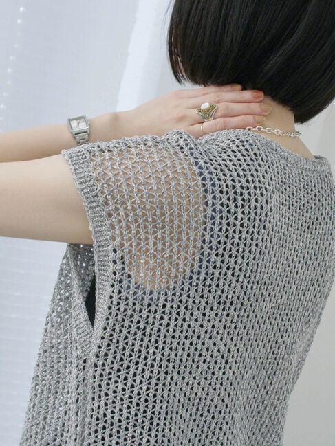 Samansa Mos2 blue「メランジラメメッシュニットベスト」|ニット・セーター|