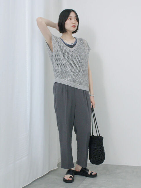 Samansa Mos2 blue「メランジラメメッシュニットベスト」|ニット・セーター|