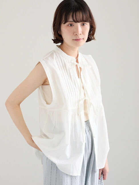 Samansa Mos2 blue「【Made in India】リボンベスト」|シャツ・ブラウス|