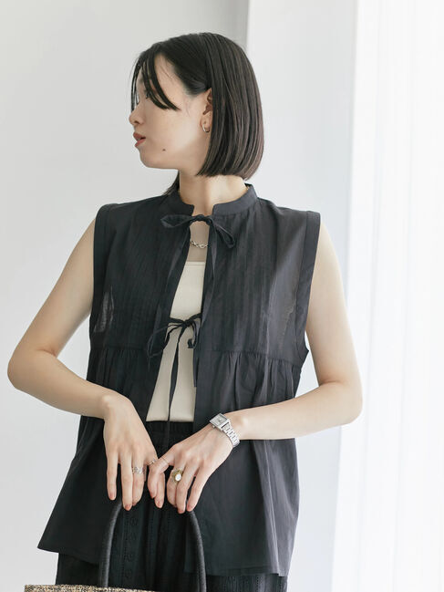 Samansa Mos2 blue「【Made in India】リボンベスト」|シャツ・ブラウス|