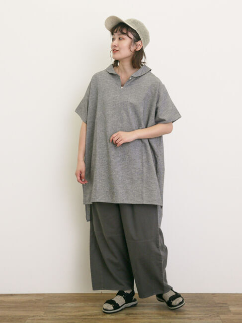 Samansa Mos2「【クールコットン】柄アソートスキッパーチュニック」|シャツ・ブラウス|