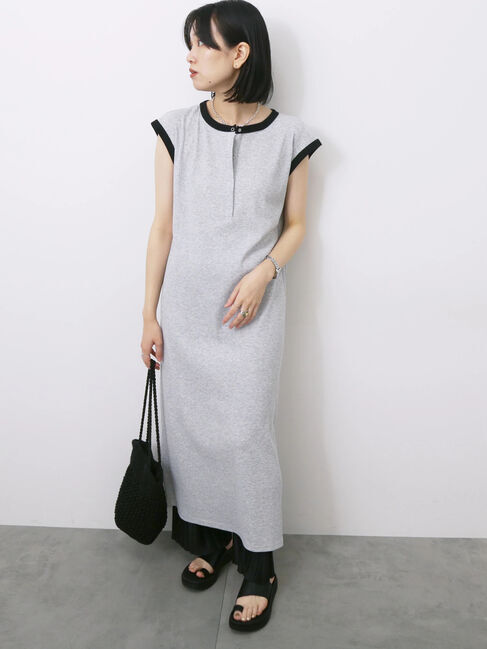 Samansa Mos2 blue「◎ヘンリーネックテレコワンピース」|ワンピース|