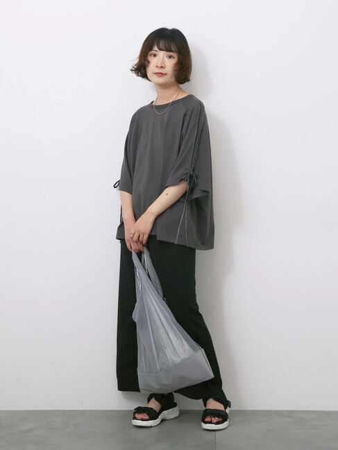 Samansa Mos2 blue「◎【接触冷感】ベロアラインリボンTシャツ」|Tシャツ・カットソー|