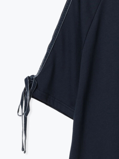 Samansa Mos2 blue「◎【接触冷感】ベロアラインリボンTシャツ」|Tシャツ・カットソー|