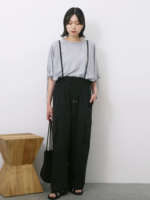 Samansa Mos2 blue「◎【接触冷感】ベロアラインリボンTシャツ」|Tシャツ・カットソー|