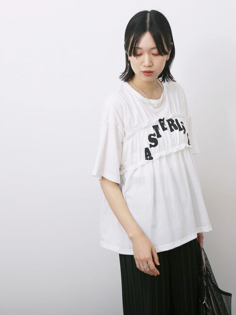 Samansa Mos2 blue「◎【接触冷感】シャーリングドッキングTシャツ」|Tシャツ・カットソー|