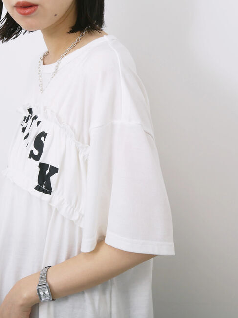 Samansa Mos2 blue「◎【接触冷感】シャーリングドッキングTシャツ」|Tシャツ・カットソー|