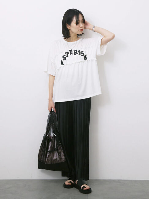 Samansa Mos2 blue「◎【接触冷感】シャーリングドッキングTシャツ」|Tシャツ・カットソー|