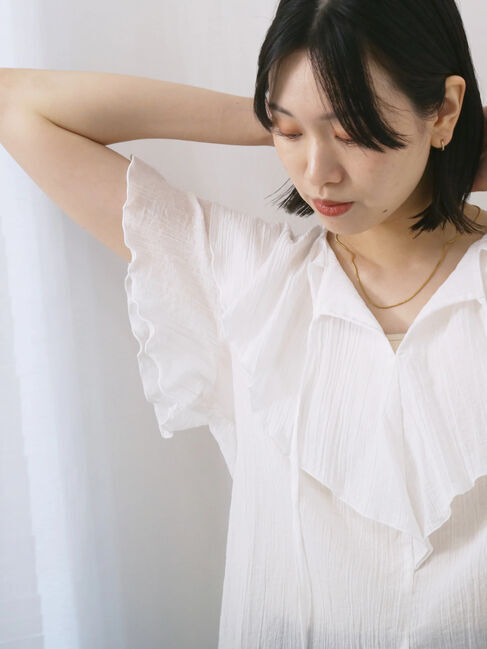 Samansa Mos2 blue「◎フリルブラウス」|シャツ・ブラウス|