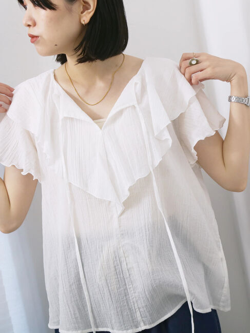 Samansa Mos2 blue「◎フリルブラウス」|シャツ・ブラウス|