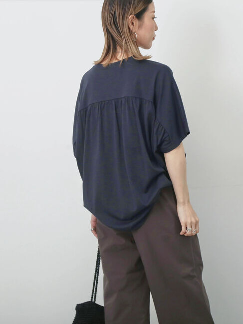 Samansa Mos2 blue「【接触冷感】ドルマンギャザー刺繍Tシャツ」|Tシャツ・カットソー|
