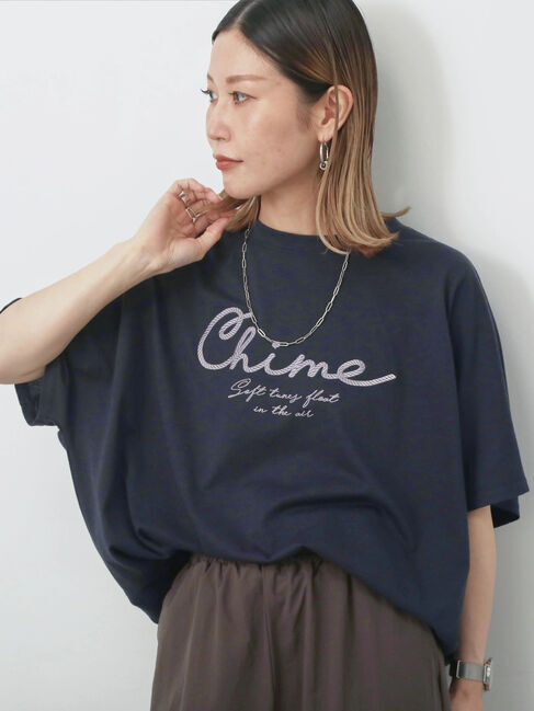 Samansa Mos2 blue「【接触冷感】ドルマンギャザー刺繍Tシャツ」|Tシャツ・カットソー|ネイビー